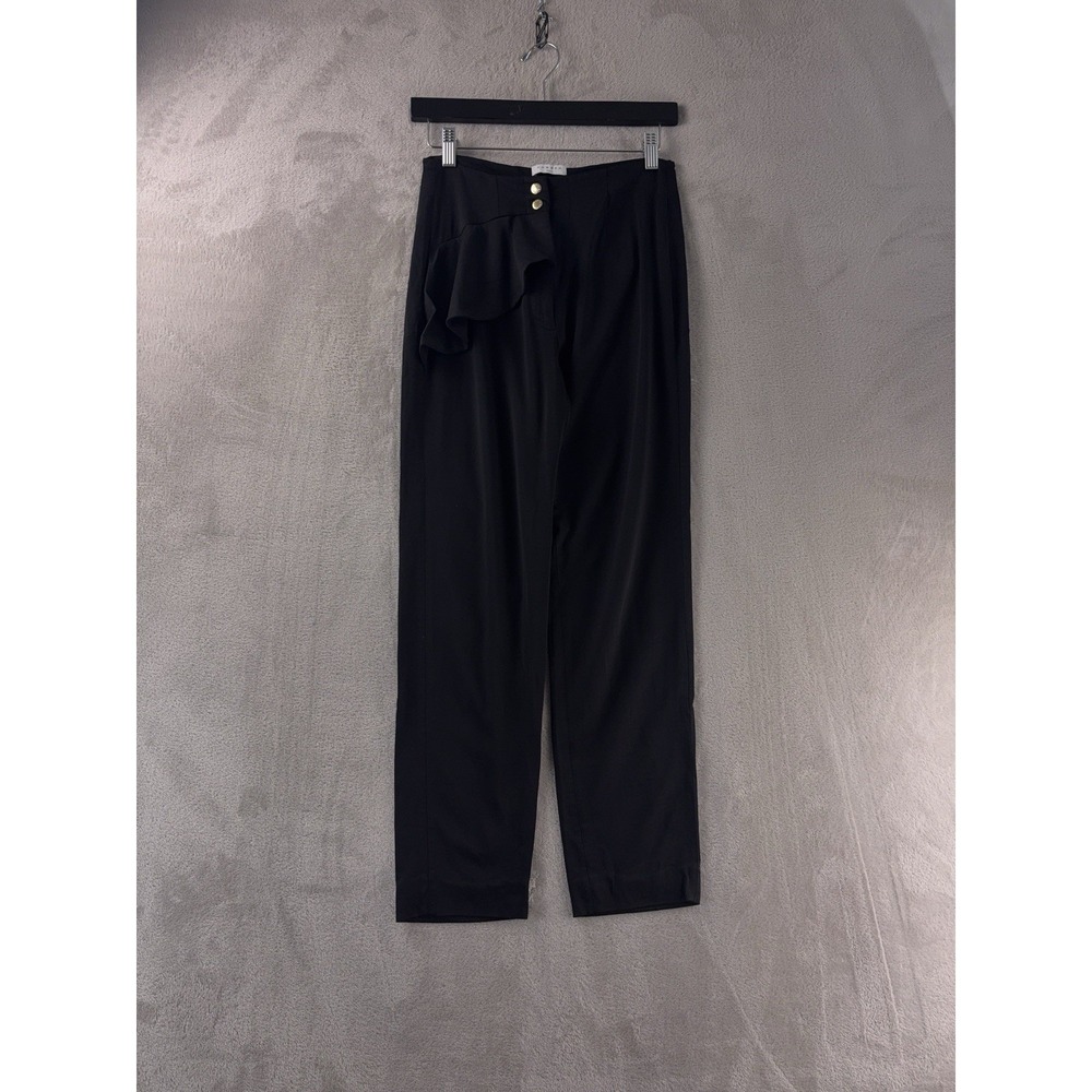 Sandro Trouser Pants Womens Size 36‎ Black Ruffle Straight Leg High Rise